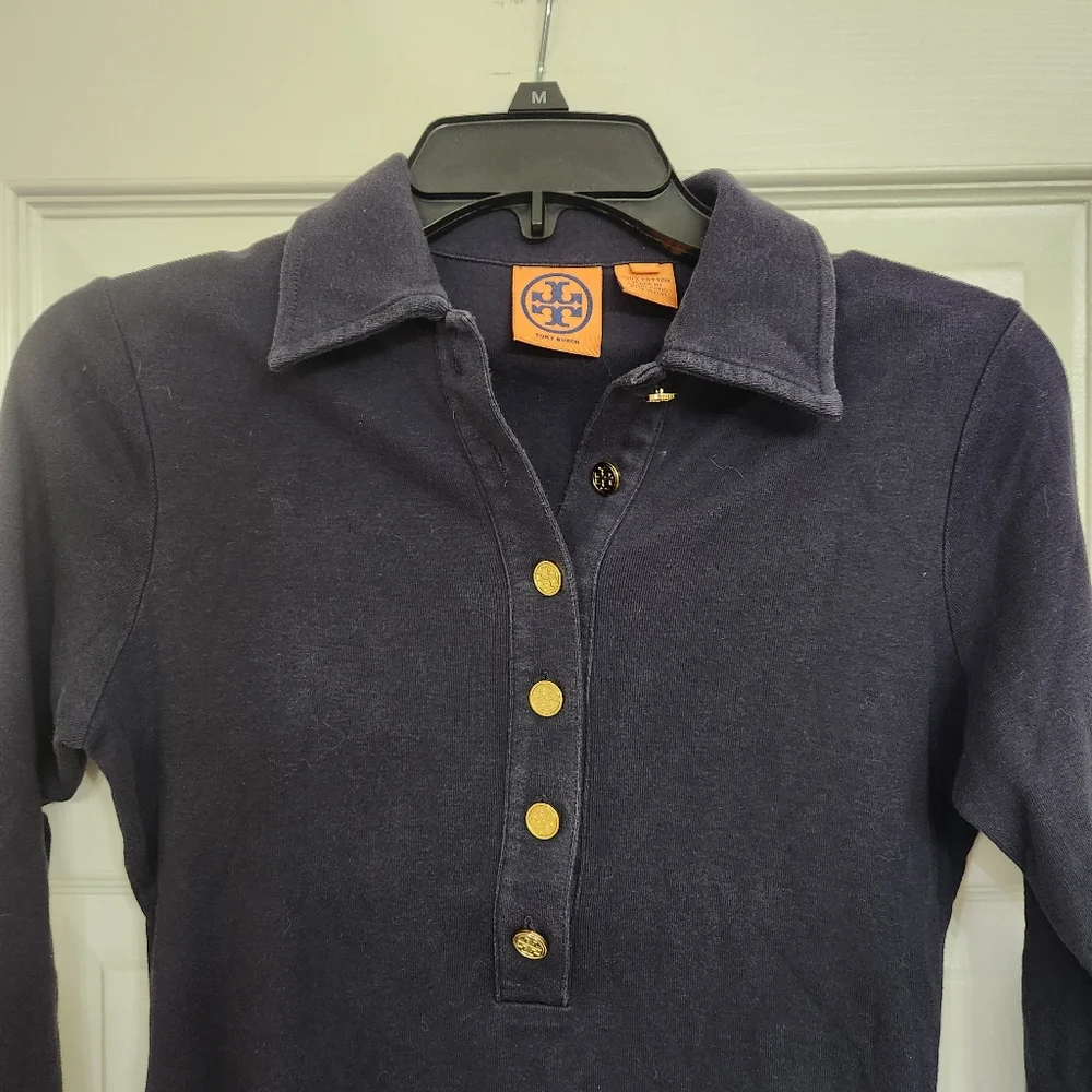 Tory Burch XS 3/4 Length Sleeve Navy Polo Top